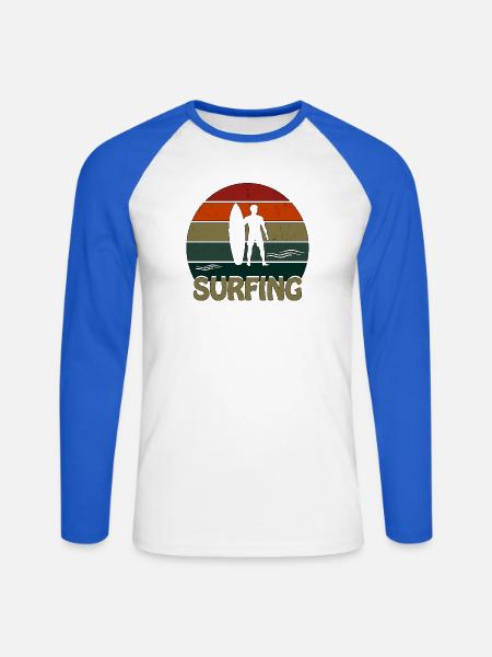Surfing Sunset Man - Unisex Baseballshirt langarm - Weiß/Royalblau