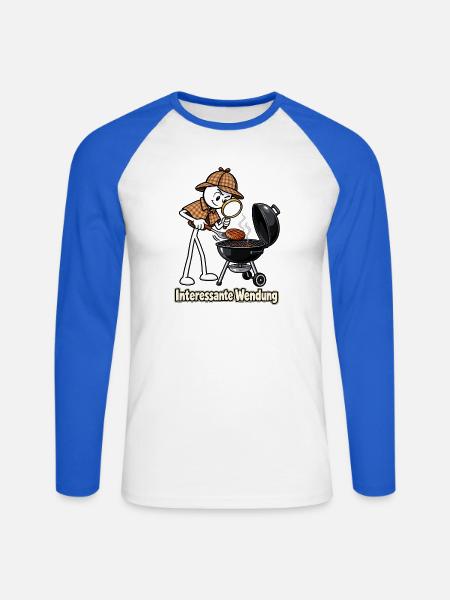 Interessante Wendung am Grill - Unisex Baseballshirt langarm - Weiß/Royalblau