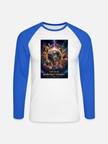 Gott ist ein großartiger Schöpfer - Unisex Baseballshirt langarm - Weiß/Royalblau