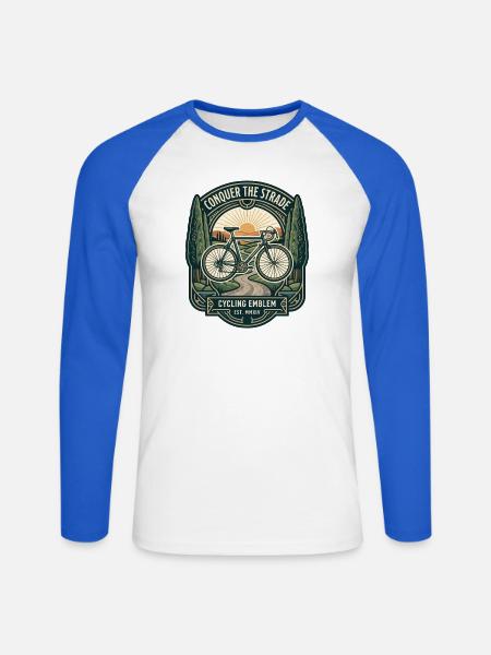 Art-Déco-Radrademblem-Grafik - Unisex Baseballshirt langarm - Weiß/Royalblau