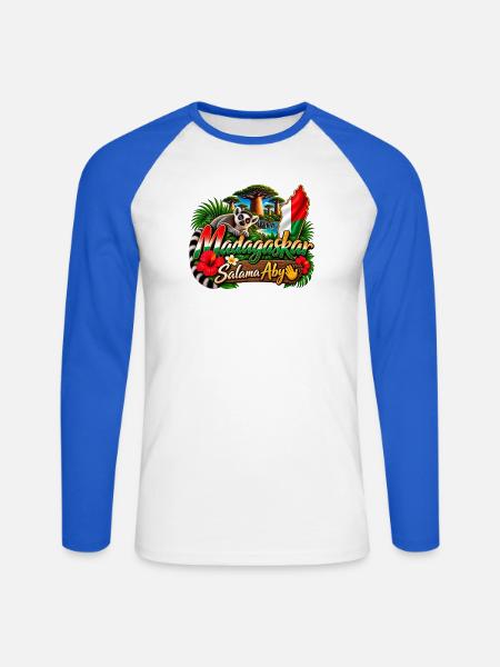 Madagaskar Lemur Tropen Flair - Unisex Baseballshirt langarm - Weiß/Royalblau