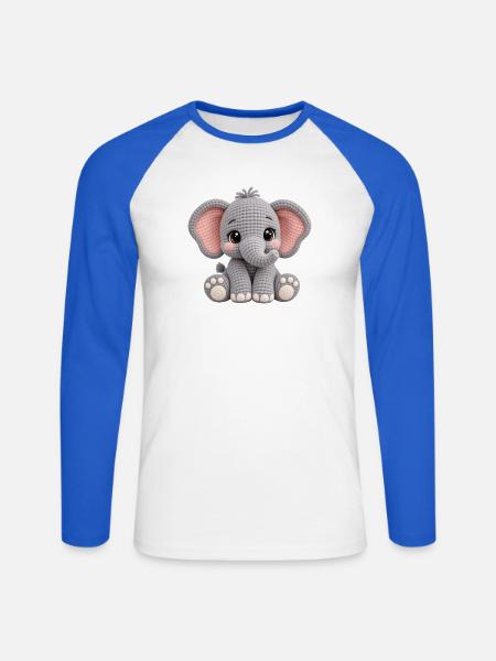 Kuscheltier Elefant Amigurumi Grau - Unisex Baseballshirt langarm - Weiß/Royalblau