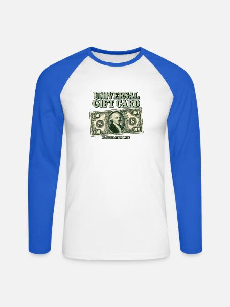 Universelle Geschenkkarte ohne Ablaufdatum - Unisex Baseballshirt langarm - Weiß/Royalblau