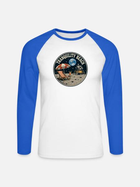 Tranquility Beach - Mondlandung Grafik - Unisex Baseballshirt langarm - Weiß/Royalblau