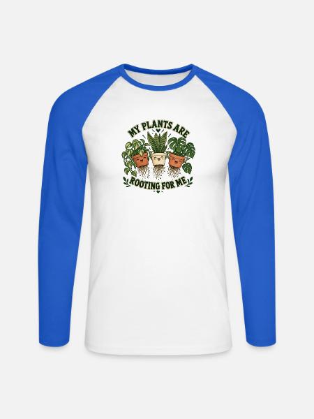 Pflanzen drücken Daumen - Unisex Baseballshirt langarm - Weiß/Royalblau
