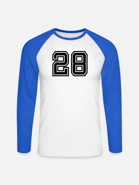 28 - Unisex Baseballshirt langarm - Weiß/Royalblau