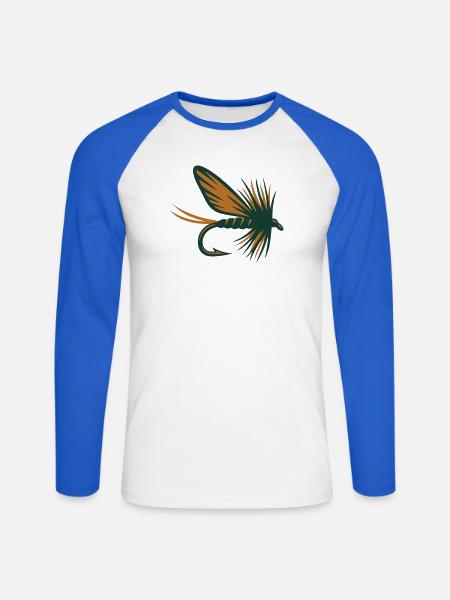 Fliegenfischen Koeder Grafik - Unisex Baseballshirt langarm - Weiß/Royalblau