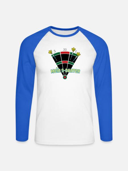 Mein 9-Darter  - Unisex Baseballshirt langarm - Weiß/Royalblau