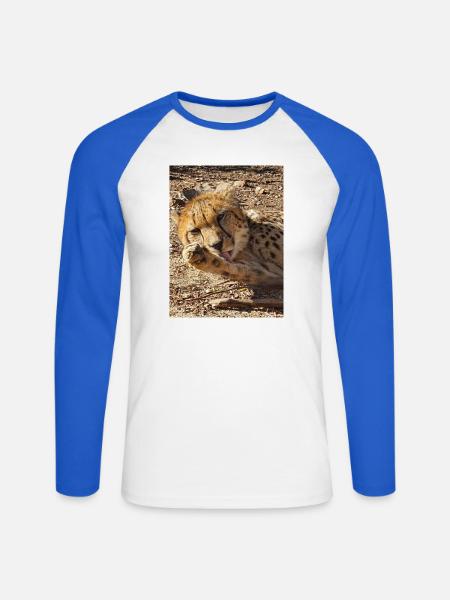 Gepard in seidigem Nap - Unisex Baseballshirt langarm - Weiß/Royalblau