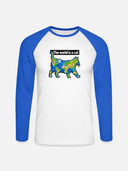 Die Welt ist eine Katze - Unisex Baseballshirt langarm - Weiß/Royalblau