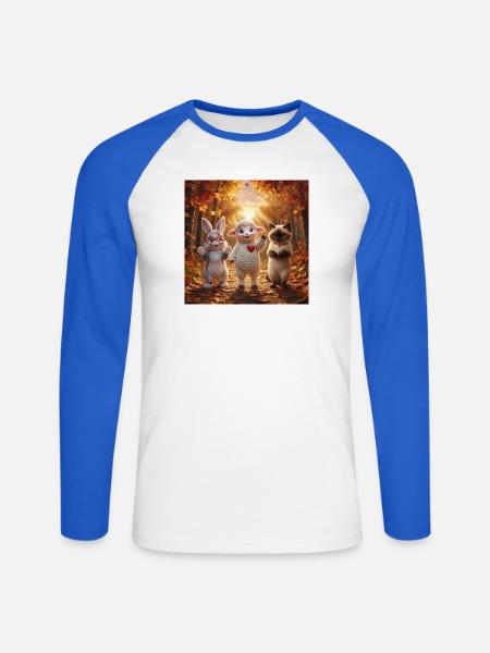 Fluffy Love Herbstfreunde Kuscheltiertrio - Unisex Baseballshirt langarm - Weiß/Royalblau