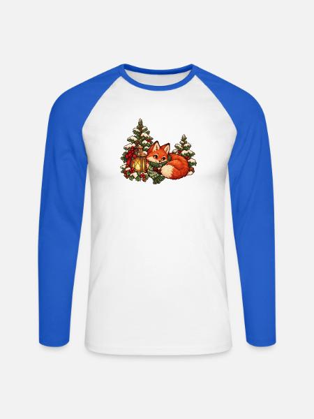 Fuchs im Winterwald mit Laterne - Unisex Baseballshirt langarm - Weiß/Royalblau