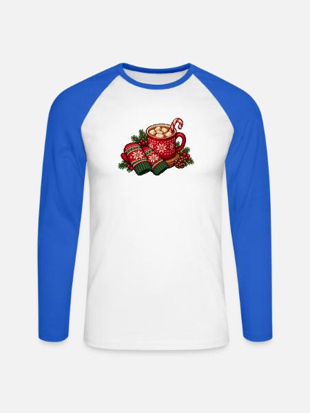 Kuschelige Weihnachtstasse mit Schneeflocken - Unisex Baseballshirt langarm - Weiß/Royalblau
