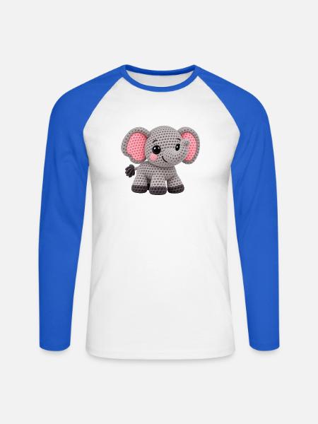 Amigurumi Elefant Kuscheltraum - Unisex Baseballshirt langarm - Weiß/Royalblau