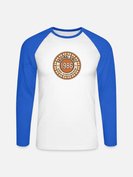 Original seit 1986 Retro-Abzeichen - Unisex Baseballshirt langarm - Weiß/Royalblau