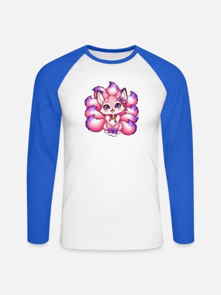 Neunschwänziger Fuchs Kawaii Pink - Unisex Baseballshirt langarm - Weiß/Royalblau