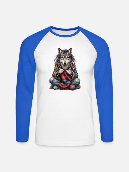 Stricken - Groovy Knitting Wolf - Unisex Baseballshirt langarm - Weiß/Royalblau