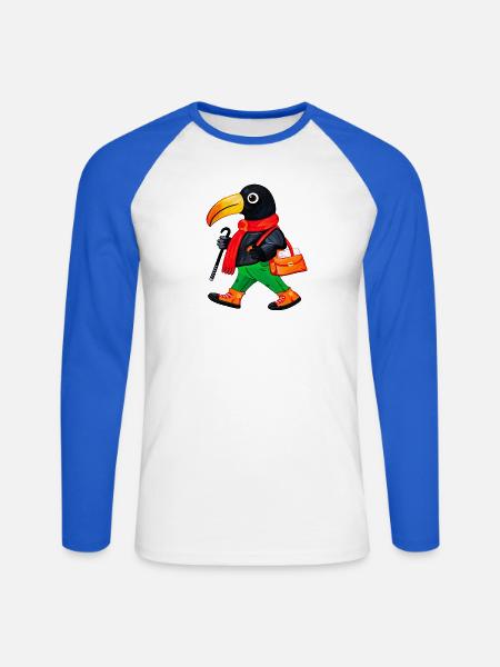Wandelnde Krähe im roten Schal - Unisex Baseballshirt langarm - Weiß/Royalblau