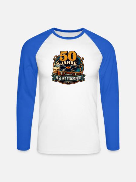 50 Jahre – Bestens eingespielt - Unisex Baseballshirt langarm - Weiß/Royalblau