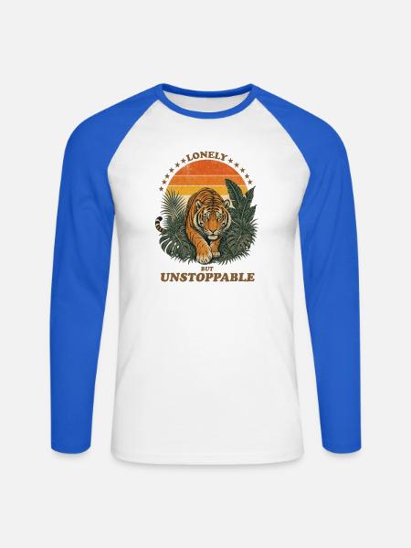 Lonely But Unstoppable - Retro Tiger - Unisex Baseballshirt langarm - Weiß/Royalblau