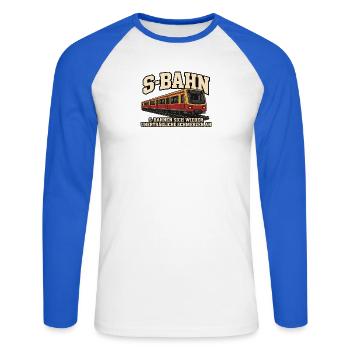 S-Bahn-Schmerzen - Unisex Baseballshirt langarm - Weiß/Royalblau - Vorne - Nik (191cm)