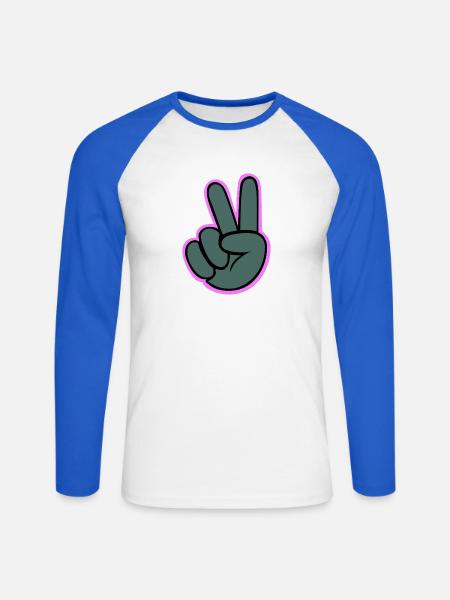 Peacezeichen Hand mit Pink Outline - Unisex Baseballshirt langarm - Weiß/Royalblau