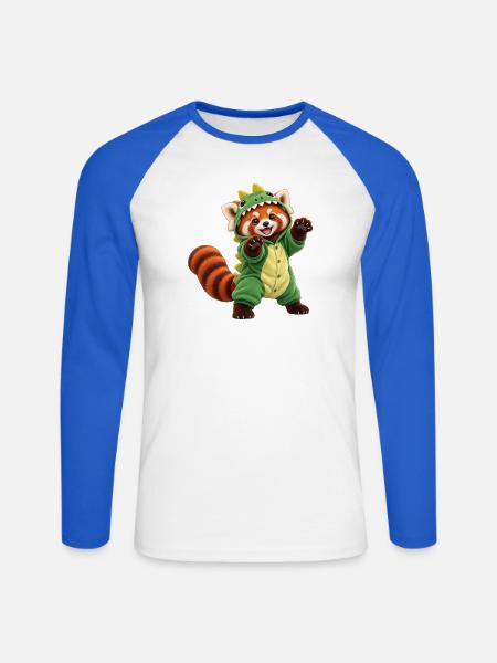 Roter Panda im Dinosaurierkostüm - Unisex Baseballshirt langarm - Weiß/Royalblau