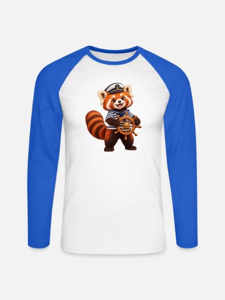 Sailor Red Panda mit Schiffsrad - Unisex Baseballshirt langarm - Weiß/Royalblau
