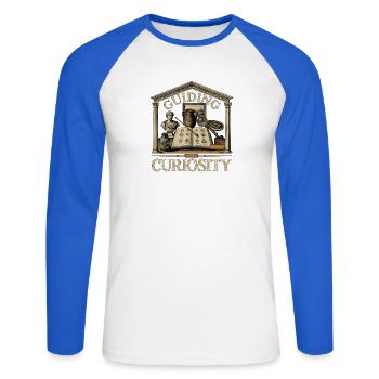 Guiding Curiosity Museum - Unisex Baseballshirt langarm - Weiß/Royalblau - Vorne - Nik (191cm)