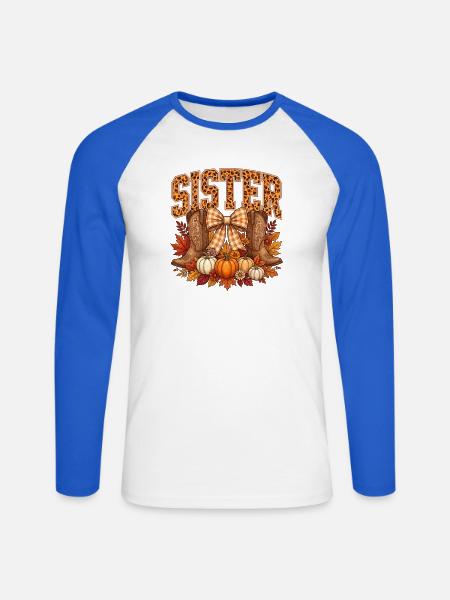 Herbstleopardenschwester Halloween - Unisex Baseballshirt langarm - Weiß/Royalblau