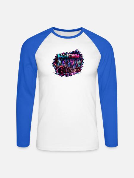 Nachtstrom Neon City - Unisex Baseballshirt langarm - Weiß/Royalblau