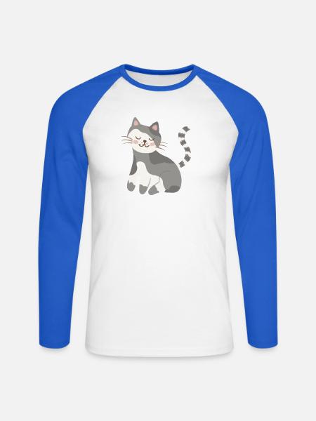 Ruhige graue Katzen-Kawaii-Lächeln - Unisex Baseballshirt langarm - Weiß/Royalblau