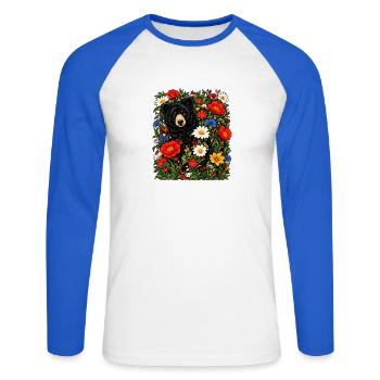 Grizzlybären-Floral-Wildtiere Naturliebhaber - Unisex Baseballshirt langarm - Weiß/Royalblau - Vorne - Nik (191cm)