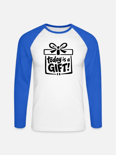 Today is a Gift - Unisex Baseballshirt langarm - Weiß/Royalblau