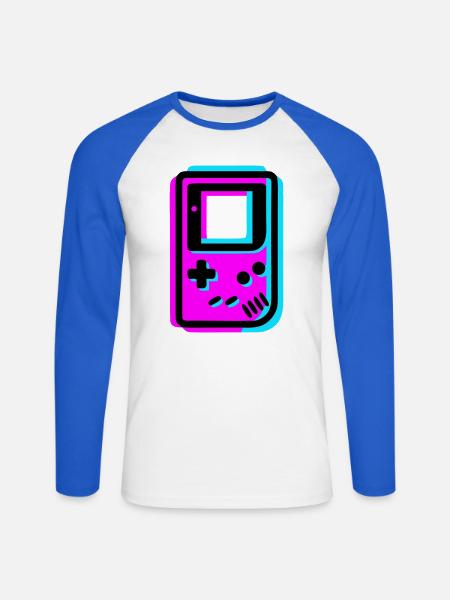 Retro Handheld Konsole Glitch - Unisex Baseballshirt langarm - Weiß/Royalblau