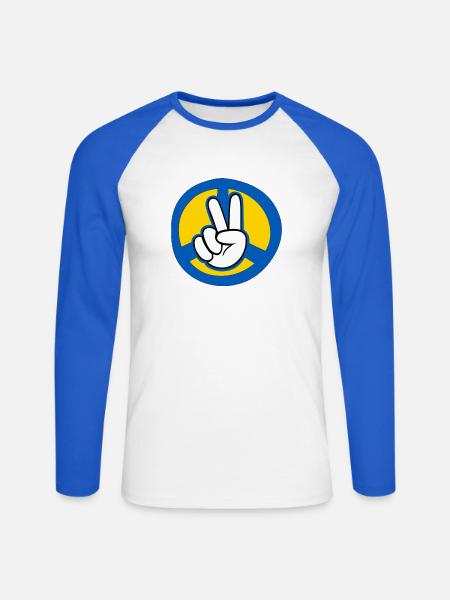Friedenshand Retro Symbol für Ukraine - Unisex Baseballshirt langarm - Weiß/Royalblau