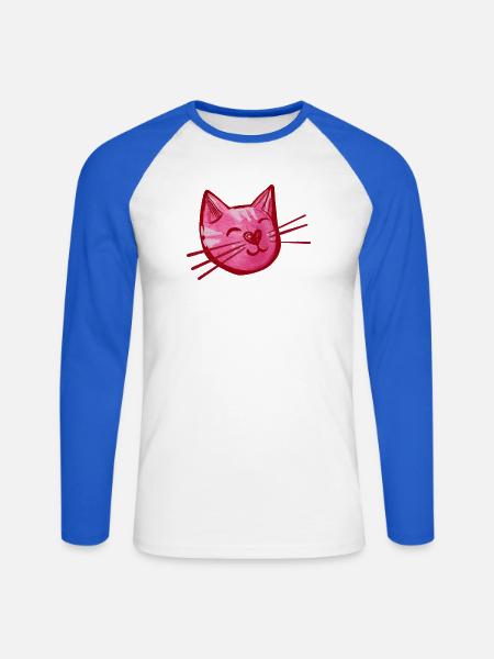 Pink Katzenherz Aquarell - Unisex Baseballshirt langarm - Weiß/Royalblau