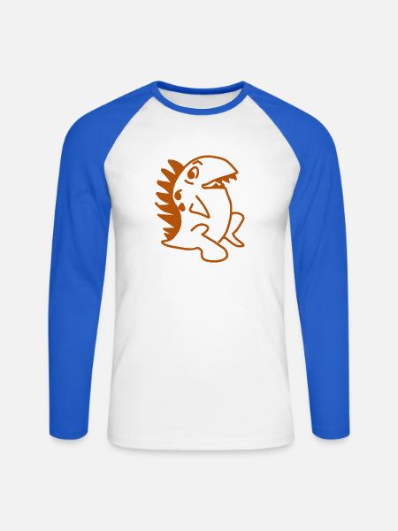 Dino Kawaii – Süßer Saurier  Cartoon  - Unisex Baseballshirt langarm - Weiß/Royalblau