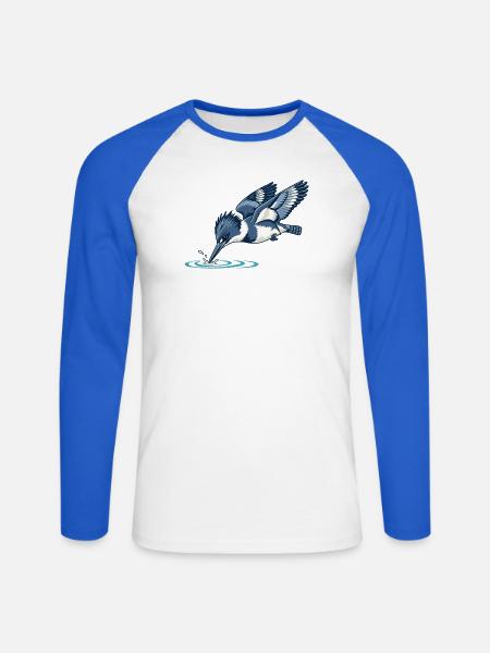 Gürtel-Eisvögeltauchen - Unisex Baseballshirt langarm - Weiß/Royalblau