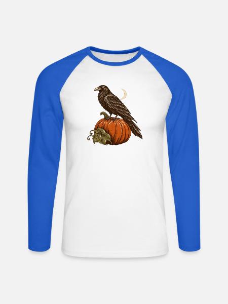 Rabe auf dem Kürbis - Unisex Baseballshirt langarm - Weiß/Royalblau
