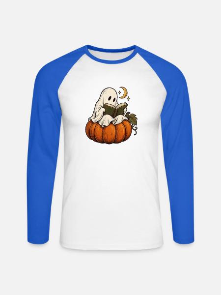 Lesestunde im Kürbislicht - Unisex Baseballshirt langarm - Weiß/Royalblau
