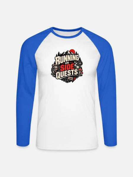 Laufend auf Nebenquests - Unisex Baseballshirt langarm - Weiß/Royalblau