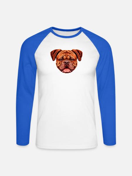 Vibrantes Bordeaux doggen-Gesicht Kunstprint - Unisex Baseballshirt langarm - Weiß/Royalblau