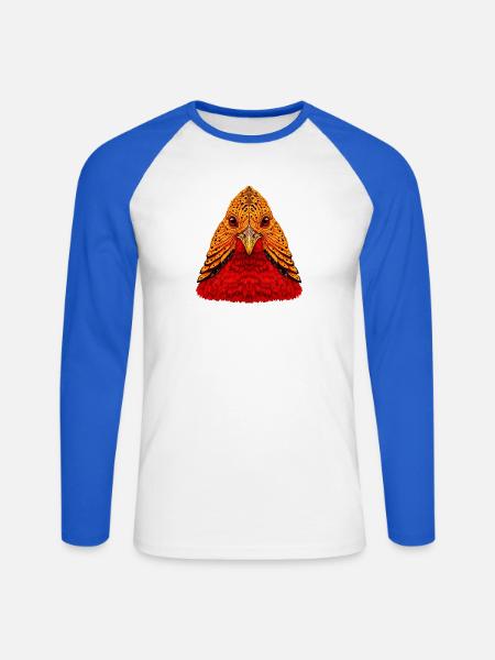 gold fasan ethno Stil, Feuerfeder Vogelkopf - Unisex Baseballshirt langarm - Weiß/Royalblau