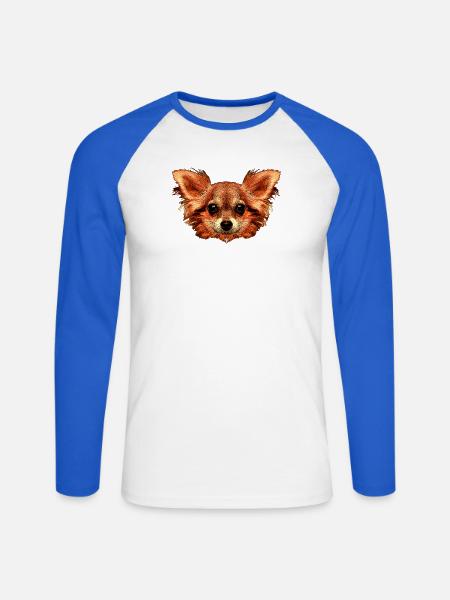 Chihuahua-Gesicht - Unisex Baseballshirt langarm - Weiß/Royalblau