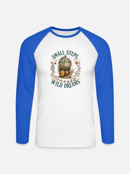 Kleine Schritte, wilde Träume - Unisex Baseballshirt langarm - Weiß/Royalblau