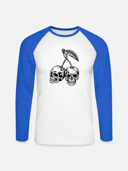 Kirschschädel – makabre gotische Früchte - Unisex Baseballshirt langarm - Weiß/Royalblau