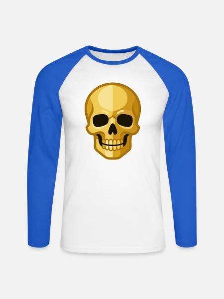 Stilisierte goldene Totenschädelillustration - Unisex Baseballshirt langarm - Weiß/Royalblau