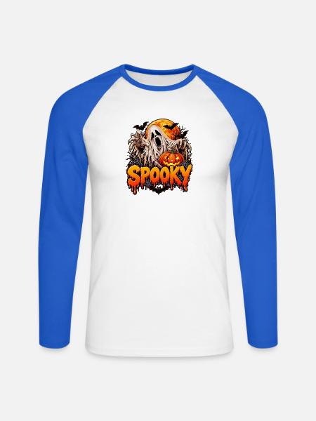 Spooky Halloween Geist mit Kürbis - Unisex Baseballshirt langarm - Weiß/Royalblau
