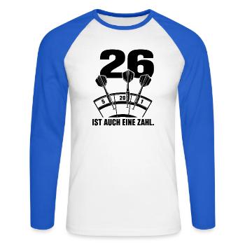26 ist auch eine Zahl Drei Dartpfeile 5 20 1 - Unisex Baseballshirt langarm - Weiß/Royalblau - Vorne - Nik (191cm)